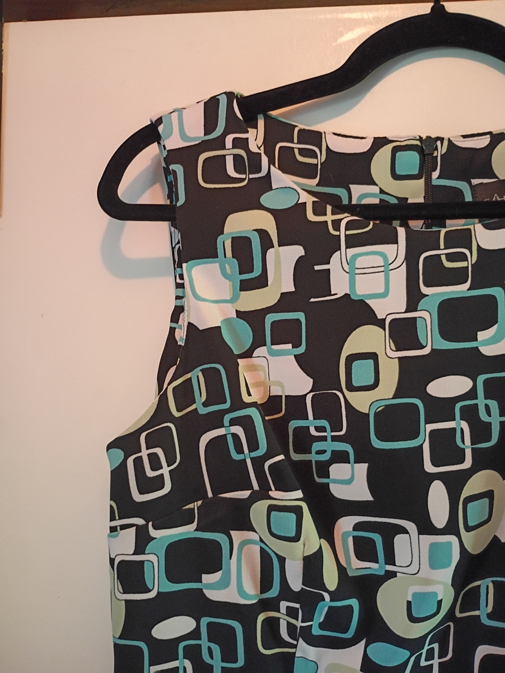 connected apparel Black Geometric A-line Dress with Aqua Accents - Picture 4 of 7